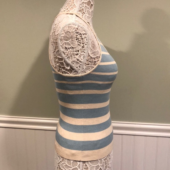 VINCE Cotton Racerback Tank Striped Ribbed Knit Sweater Baby Blue/Cream Stripes - Picture 3 of 8